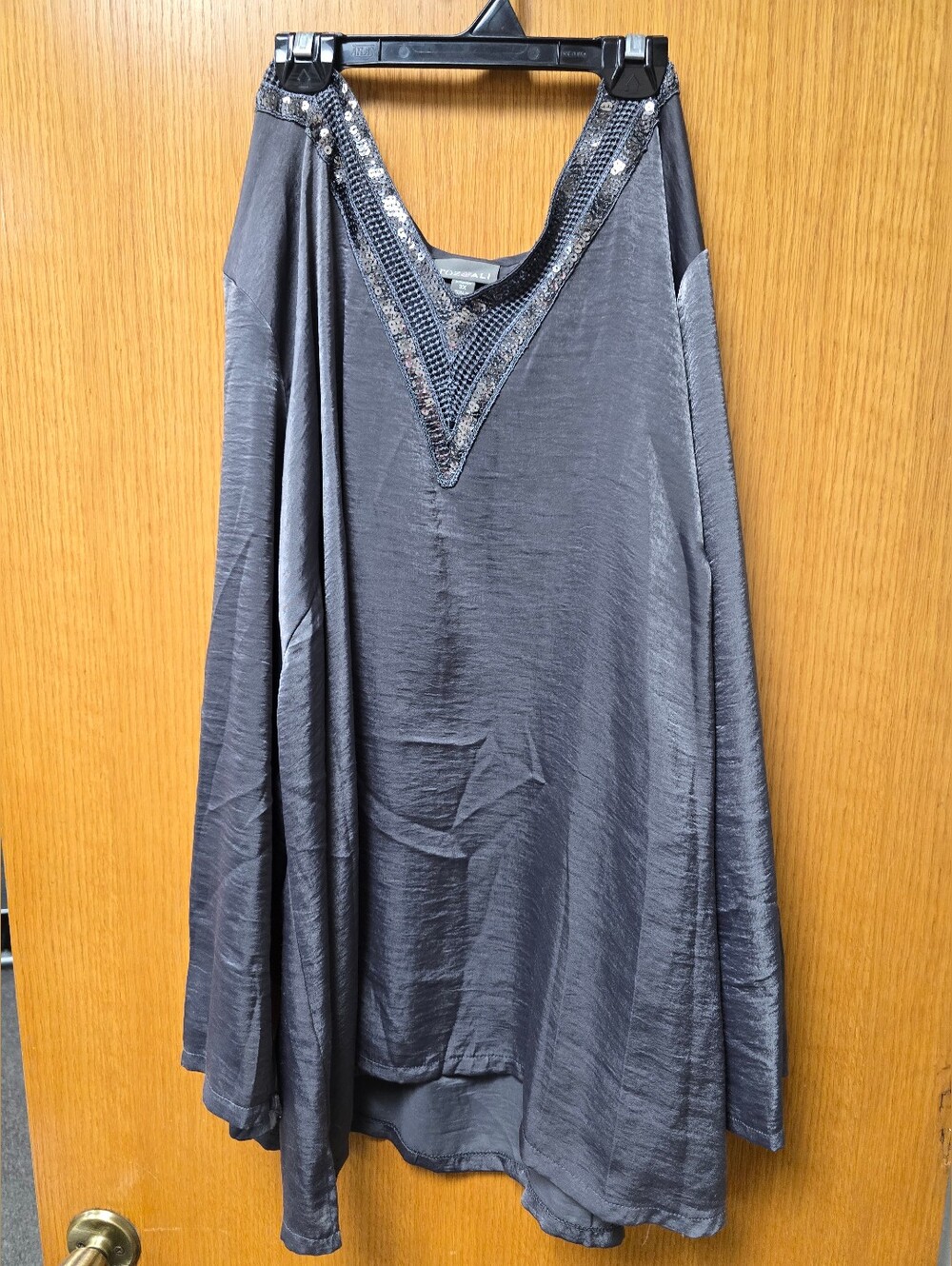 Embellished V-Neck Charcoal Tunic Top